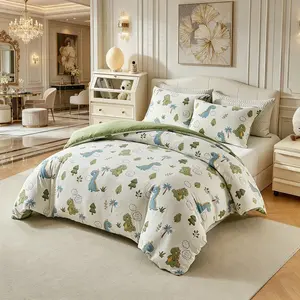 Small Dinosaur Bedding Set, 2 or 3 Count Set (1 Quilt + 1 or 2 Pillowcases), Cartoon Print, Bedroom, Unisex, All Seasons, Fashionable Gift, Duvet Bedding Set