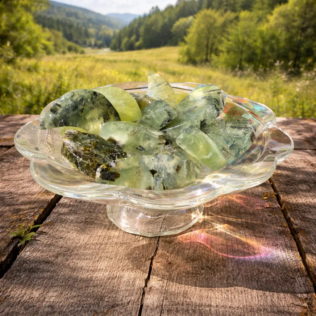Prehnite with Epidote Moon Crystal Decor, Large 1.5x1.25 Inches Natural Crystals for Meditation, Divination Tools, Us