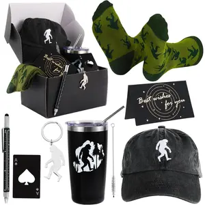 8 Pieces Big foot Gift Sasquatch Gifts for Men Sasquatch Lovers Gift Dad Grandpa Birthday Gifts Box Set with Insulated Tumbler Baseball Cap Socks (Sasquatch)