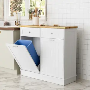 Topwin White Double-Door Trash Cabinet with Vent Insert – Stylish and Practical Waste Storage Solution Home Cover Organizing