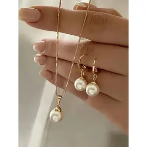 Faux Pearl Decorated Necklace & Earrings, Fashionable Jewelry Set, Fashion Jewelry for Party, Daily Clothing Decor, Trendy All-match & Exquisite Jewelry for Birthday Gift