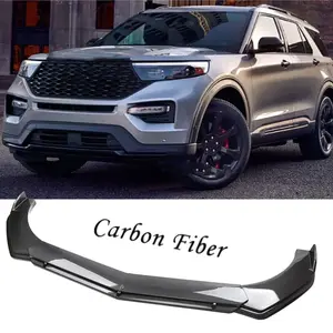 For Ford Explorer ST Front Bumper Lip Spoiler Splitter Carbon Fiber+Strut Rods