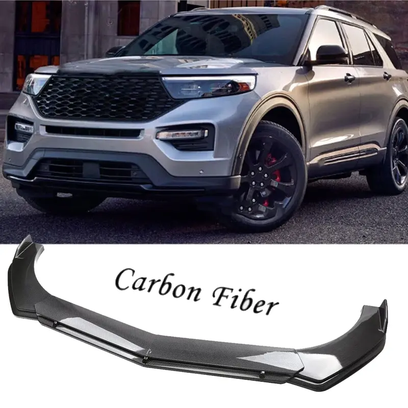 For Ford Explorer ST Front Bumper Lip Spoiler Splitter Carbon Fiber+Strut Rods