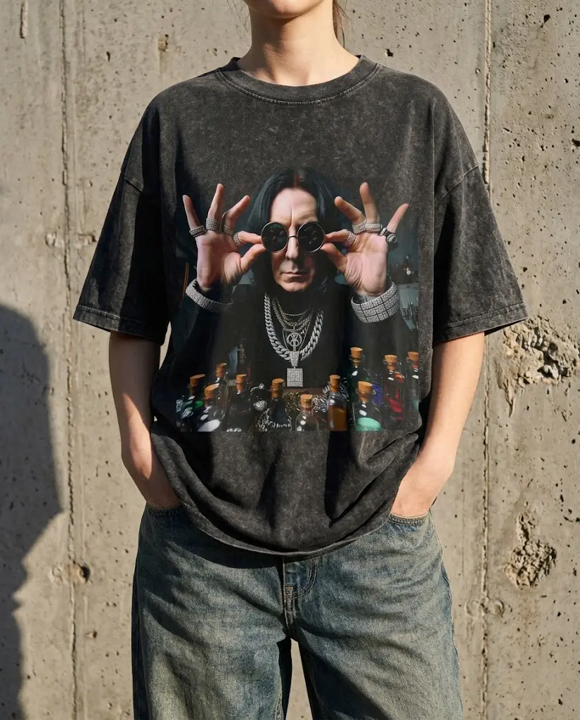 Retro Snape Potion Teacher Graphic Tee - Vintage Charcoal Acid Wash Shirt - Funny Sarcastic Hip Hop Wizard Top - Modern Oversized Heavyweight Boxy Tshirt
