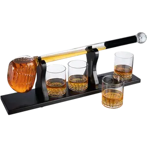 Golf Whiskey Decanter and 4 Liquor Glasses - Decanter & Glass Set - Golf Stick Gifts for Men - Unique Whiskey Decanter Set - Bourbon & Scotch Decanter for Serving Alcohol - Golfer Gifts for Dad