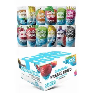 GURU HUNU Freeze Dried Fruit Mix 12 Individual Packs Healthy Fruit Snacks - Variety Pack Dehydrated Fruit Chips Camping Snacks Mixed Fruit - Bulk Dried Fruit No Sugar Added, Dry Fruit Snacks Healthy Gift
