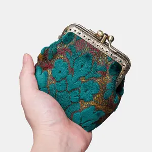 Burnout Velvet Jade Green Double Kiss Clasp Coin Purse