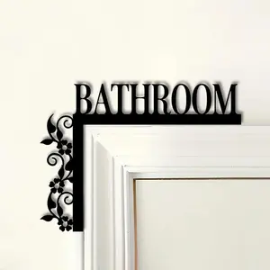 Elegant Metal Bathroom Door Sign, Wall-Mounted Iron Art Decorative Plaque, Floral Design, Home Indoor Decoration