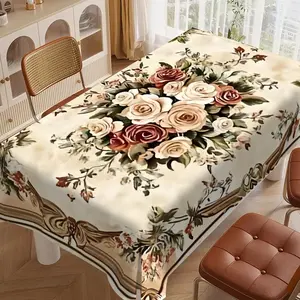 Vintage Rose Carved Tablecloth Elegant Royal Style for Romantic Gatherings, Luxurious Floral Table Cover for Dining & Outdoor Use Design