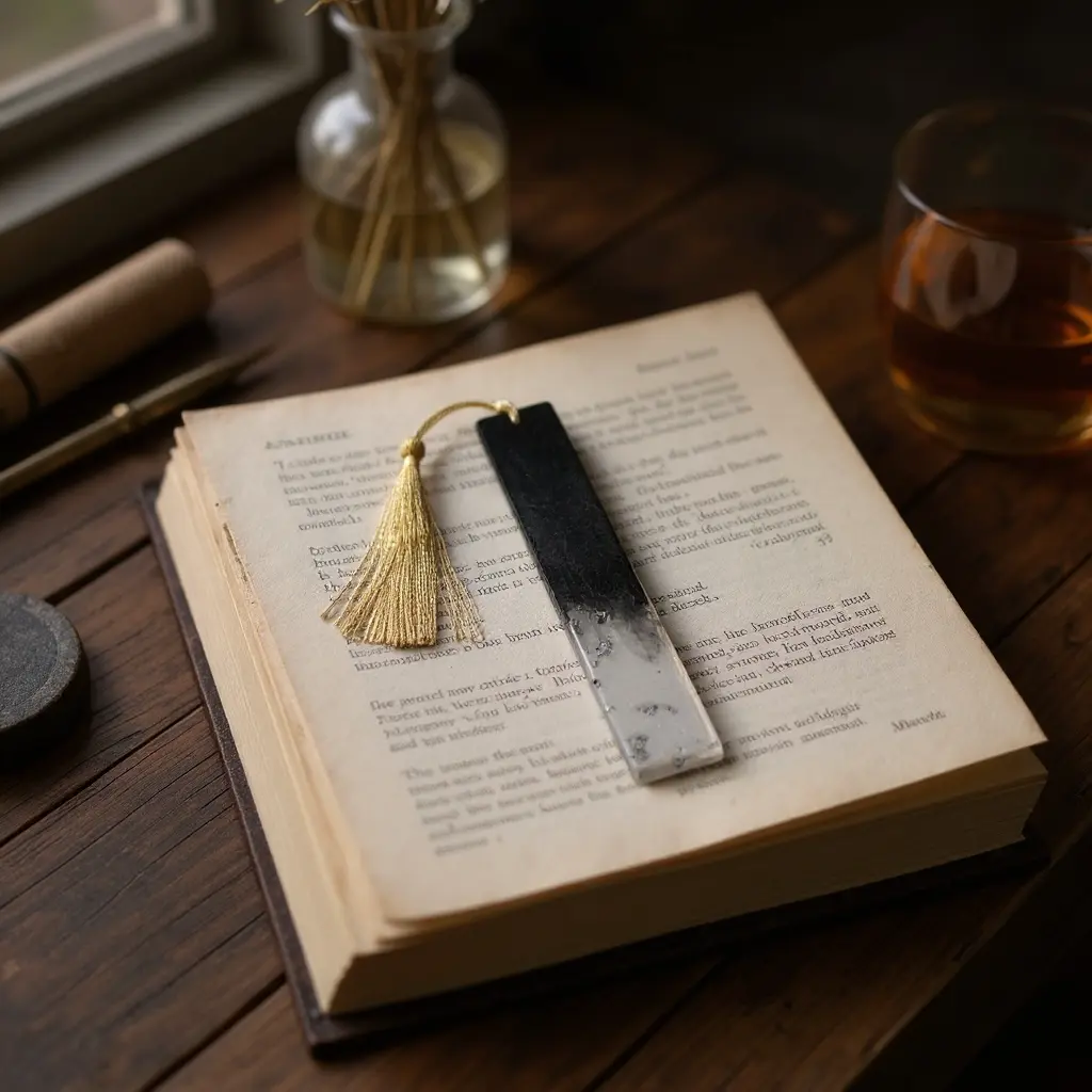 Resin Bookmark-Black, Clear, Silver Flecks