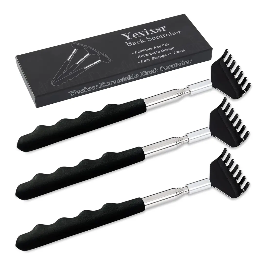 Back Scratcher Extendable Portable Back Massager for Men Women Kids Adults, Telescopic Back Scratching Tool with Rubber Handles, 3 Pack