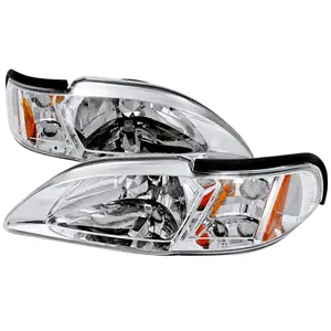 1994-1998 Mustang 1PC Crystal Headlights w/ Amber Reflectors (Chrome Housing/Clear Lens)