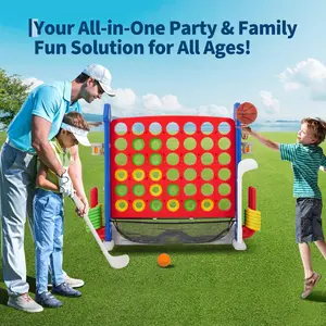 Garvee Giant 4-in-a-Row Game with Adjustable Height (3 Levels), Includes Basketball Hoop, Golf, Ring Toss, Mesh Pocket, and Carry Bag for Easy Transport