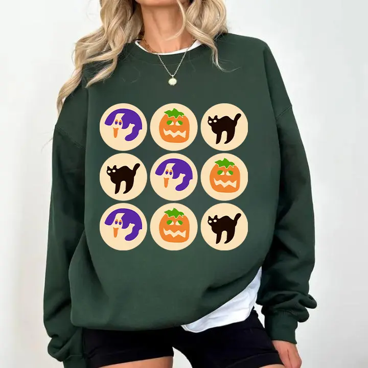 Halloween Sugar Cookie Sweatshirt, Spooky Season Sweatshirt, Cat Pumpkin Boo Ghost Sweat, Cute Fall Crewneck, Halloween Cookie Sweatshirt