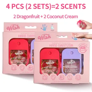 WISH 2 Box (2 Pcs Each) Hand Fragrance Spray, Travel Must Haves Hand Perfume Spray WithSilicone Protective Cover, Portable For Hydrating Power Mist With Fresh Fruity And FlowersScent, Hand Cleaning, Mini Travel Essential ltems