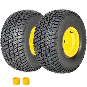 Set of 2 20x10.00-8 Lawn Mower Tire & Wheel Assemblies, 4-Ply Tubeless Turf Tread Heavy Duty, 3.5" Centered Hub with 3/4" Bore & 3/16" Keyway, Yellow Steel Rim for Commercial Mowers, 1190 lbs Capacity