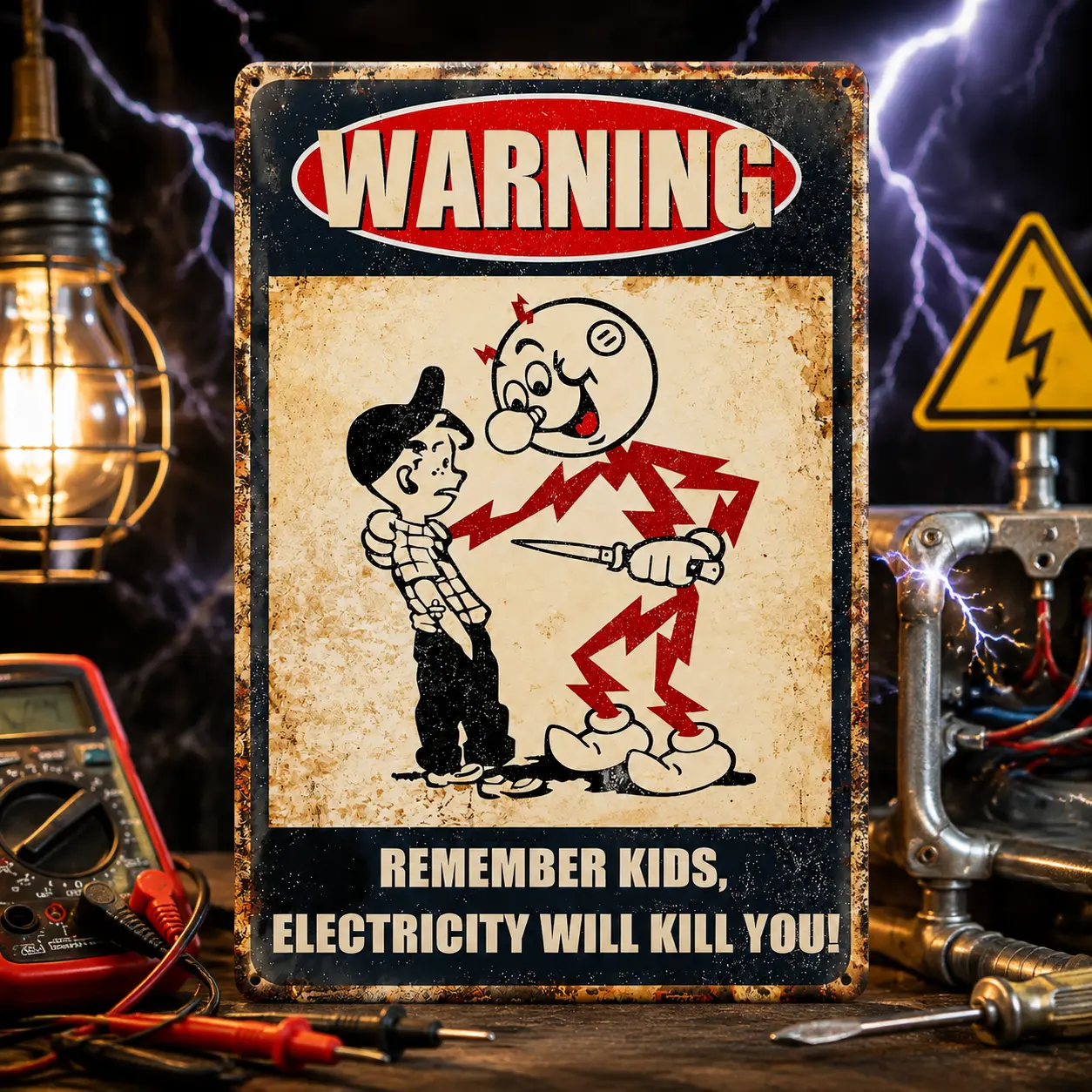 8x12 in Vintage Retro Industrial Metal Tin Safety Alert Sign, Electrical Warning Plaque for Home Workshop Wall Decor, Indoor-Outdoor Gift (Home Supplies)