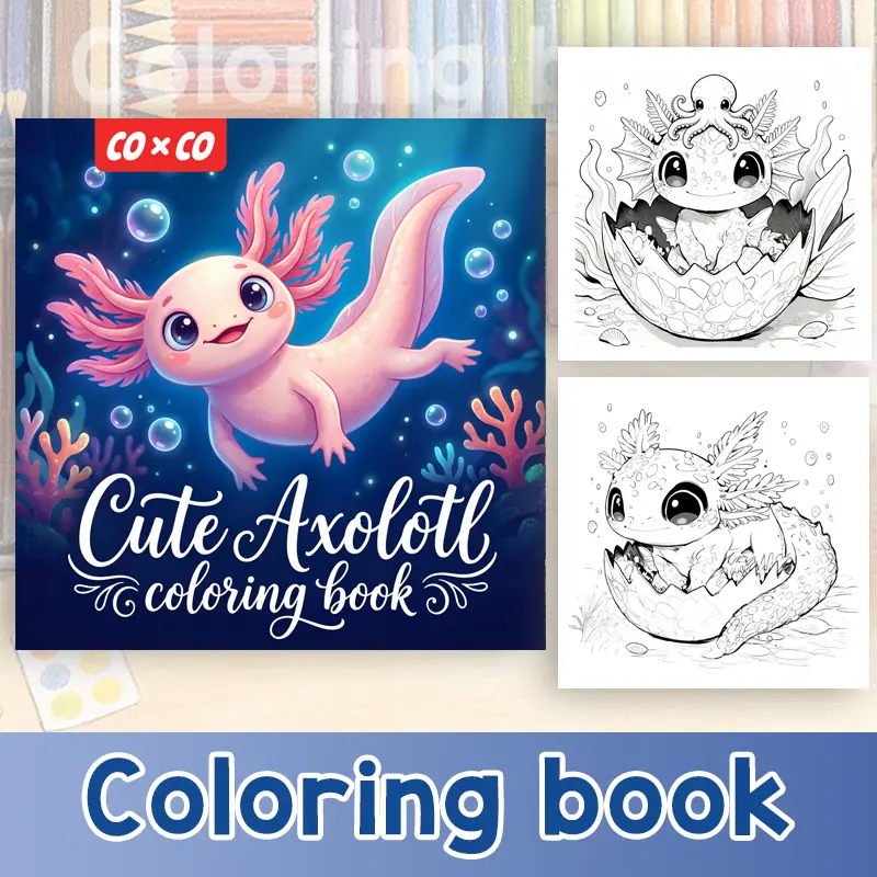 Axolotl Adult Coloring Paper Activity Sheets - 21x21cm Aquatic Amphibian Pigment-Fill Creative Toolkit, Office Stationery Art Supplies for Art Enthusiasts to Enhance Artistic Skills doodle