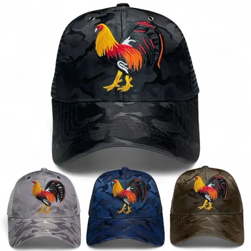 Rooster Gallo Fight Baseball Cap, Camouflage, Embroidered Adjustable Hat