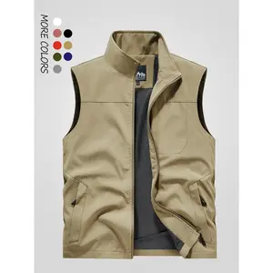 Men's Solid Color Hooded Vest Jacket, Regular Fit Casual Outdoor Fishing Camping Multi-pocket Sleeveless Outerwear for Daily Wear, Fashion Men's Clothes for All Seasons, Tops