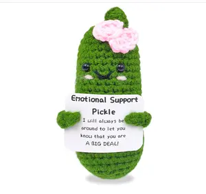 Emotional Encouraging Pickle,Funny Pickle with Support Card,Cute Knitted Crochet Dolls Soft Plush for Friend Gifts (Pickle)