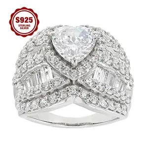 925 Sterling Silver Ladies' Ring, Luxurious And Unique Heart-shaped Design, Cross-woven, Set With 5A Zirconia Stones, Suitable For Daily Wear, Engagement Ring, Parties, As A Gift For Your Girlfriend.