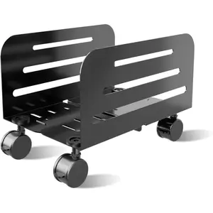 Computer Tower Stand Mobile CPU Rolling Stand, 5.5 to 9.8 inch Wide Adjustable Mobile Cart Holder with Locking Caster Wheels, Gaming PC Holder Steel Rolling Cart, Black(ZJJ005)