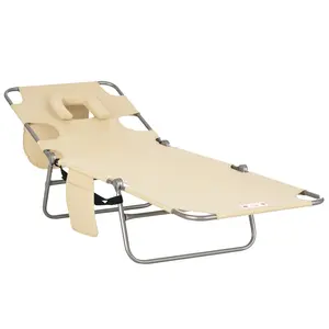 5-Position Outdoor Chaise Lounge – Face Hole & Arm Slots for Phone, Book or Drink. Attached Side Pocket. Lightweight – Folds to 28" x 22" x 4". Perfect for Beach or Pool