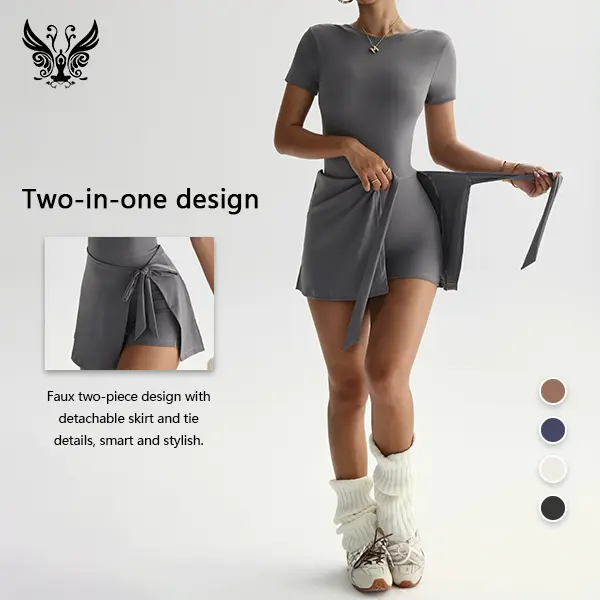 Women's Short-sleeve Two-piece Skort Jumpsuit Slimming Figure-flattering Anti-exposure Design for Daily Streetwear Casual Sports Wear outdoorfun