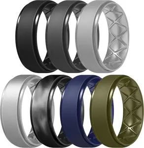 Men's Rings 8.5mm Wide-2mm Thick Inner Arc Ergonomic Breathable Rubber Wedding bands-Hypoallergenic for Gym/Outdoor/Gift((1-7 Variety Pack with Half Size)
