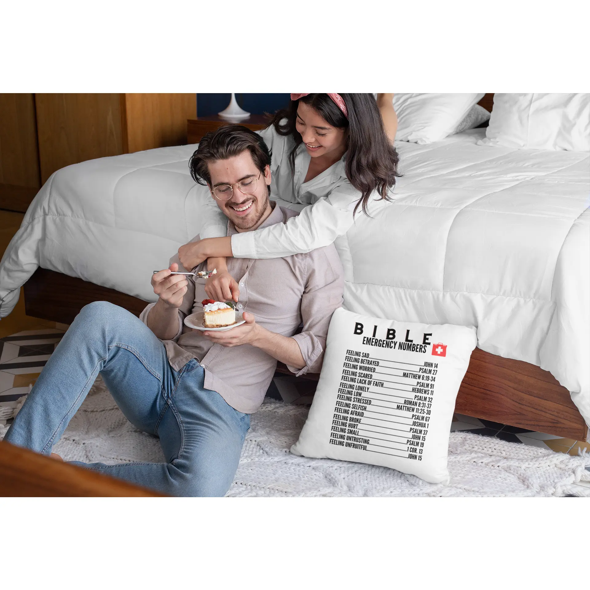 Emergency Bible Numbers Christian Pillow Black
