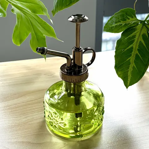Bamworld Vintage Glass Sprayer Watering Can - Ergonomic Handle, Creative Spraying Design, Decorative Bonsai Tree Tool with Vintage Glass Look, Succulent Targeting for Indoor Plants, Cafe Shop Use (Blue, Green, Gray)