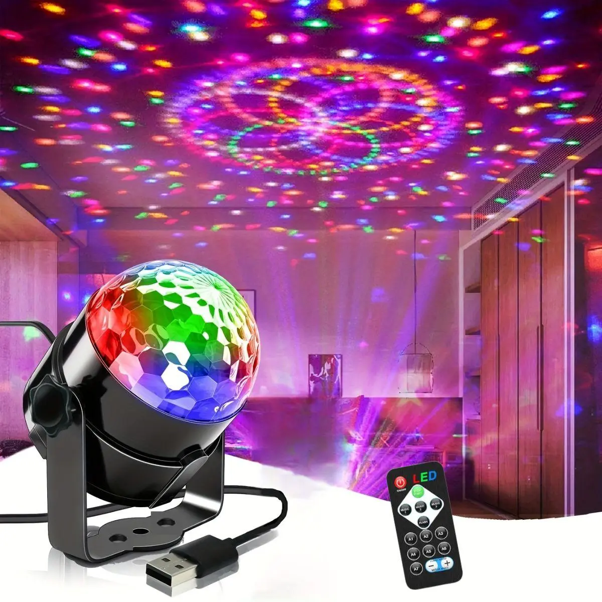 1pc USB Powered RGB Disco Ball Light with Remote Control, Adjustable RGB Lighting, Rotating Dj Strobe Lamp for Parties and Home Decor, Gift Light
