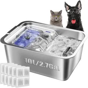 Dog Water Fountain for Large Dogs, Stainless Steel Water Fountain for Cats Dogs, Utral Large with Water Level Indicator,Silent Pump,Flowing Water