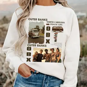 Vintage Outer Banks OBX Pogue Life Sweatshirt - North Carolina Adventure Graphic Tee Featuring Cast - Gift For Movies Lovers Casual Fit  Crewneck