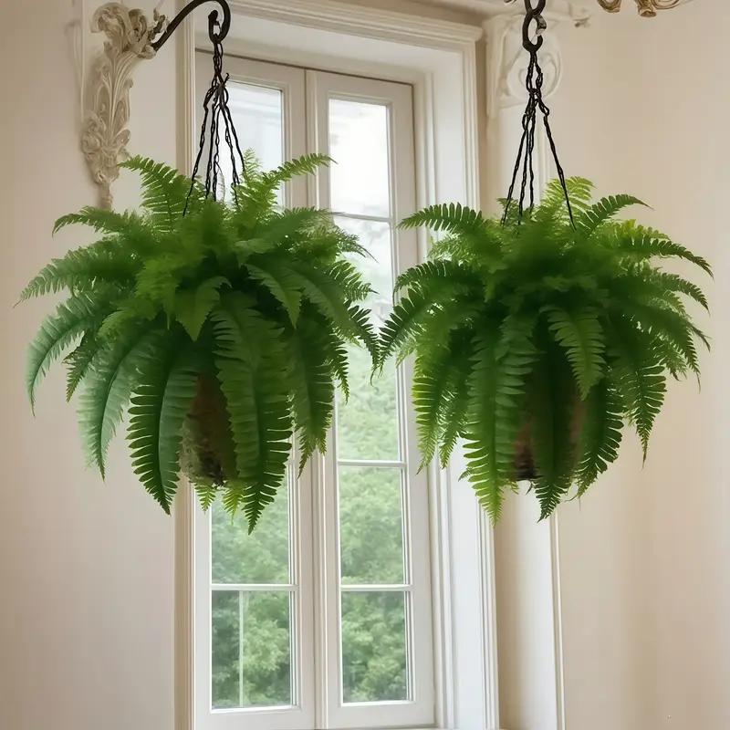 2pcs Large Artificial Boston Fern Plant - Realistic Lush Green Plastic Hanging Decor for Indoor/Outdoor Use, No Maintenance Home Garden Porch Decor, Perfect for Graduation Christmas Housewarming Gifts, Artificial Plants for Home, Artificial Faux Plants