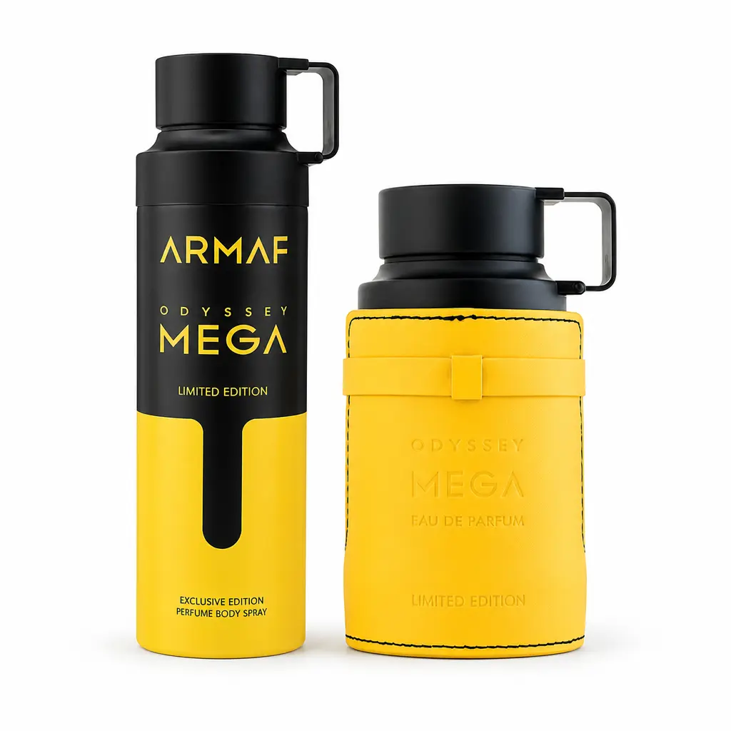 ARMAF Odyssey Mega 2 Piece Bundle Body Spray + Eau de Parfum for Men Limited Edition Cologne Perfume Fragrance Citrus Fruity Musk
