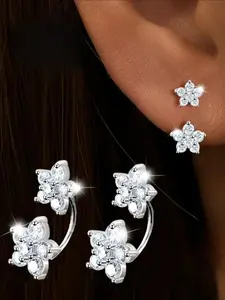 S925 Sterling Silver Artificial Zirconia Inlay Flower Design Earrings, Stud Earring Jewelry, Exquisite and Elegant Sweet Freshness, Suitable for Christmas Gifts, Unique Design Earrings