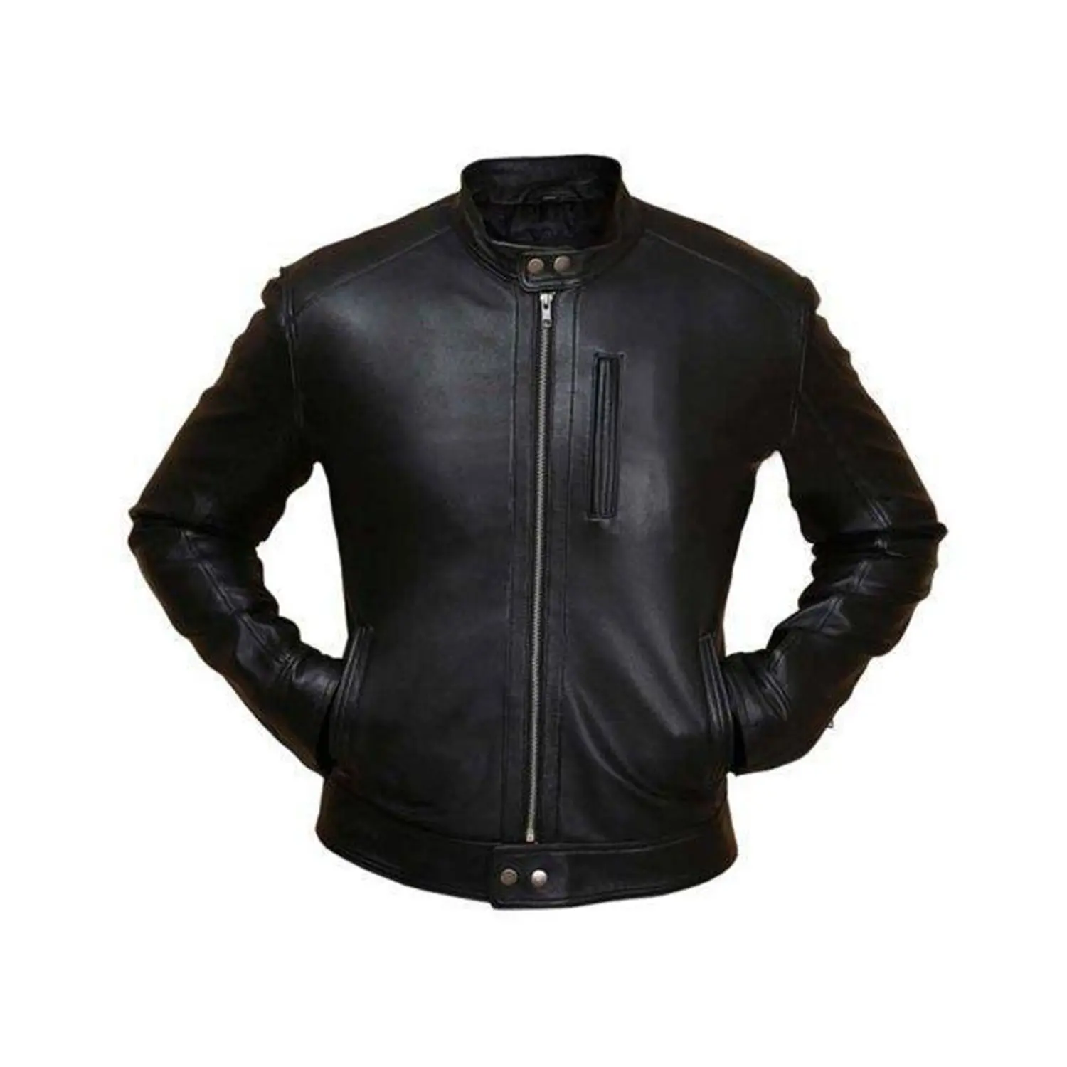Men's Black Bike Hunt Real Sheepskin Leather Jacket