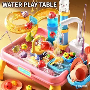 Ploomi 2026 Upgraded Water Table for Toddlers 3+, Water Table for Kids Ages 4-8 with Pump, Play Sink with Running Water, Kitchen Sink for Toddlers, Fishing Game and Outside Sensory Toys