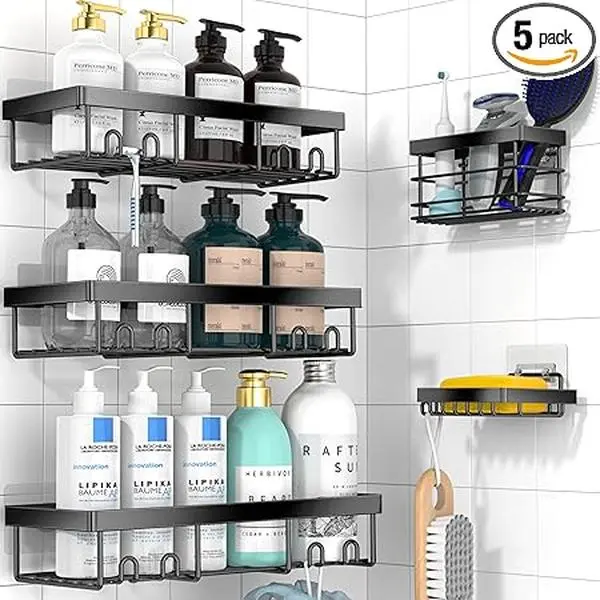 Adhesive Shower Caddy Organizer Shelves Rack - 5 Pack Corner Bathroom Organization, Home & Kitchen Decor Inside RV Accessories, Household Camper Essentials