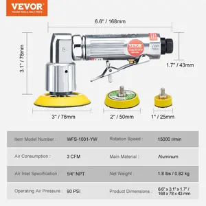 fathersdaygift VEVOR 1/2/3 Inch Random Orbital Air Sander, High-Speed 15000RPM Mini Pneumatic Sander for Auto Body Work, 58PCS Air Powered Sander Kit with Sandpapers, Wool Pad, Wavy Sponges