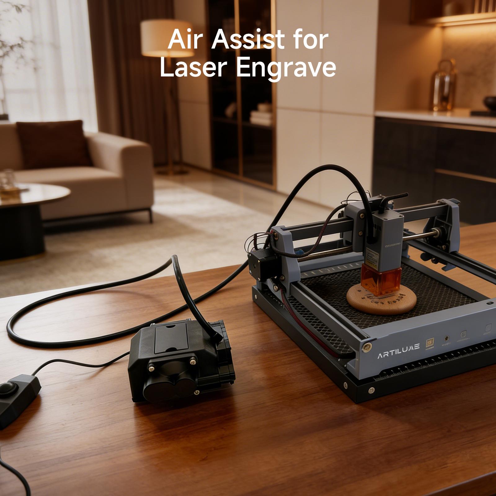 Air Assist for U1 Laser Engraver 7W 12W, Powerful Airflow Low Noise Air Pump with Adjustable Knob, Enhanced Engraving & Cutting Effect for Wood Metal Acrylic