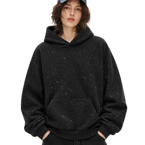 TELLFUN--Men's Sequined Pullover Hoodie - Fashionable Casual Long-Sleeved Menswear Top with Pockets, Loose-Fitting Y2K Galaxy Sweatshirt for Autumn & Winter