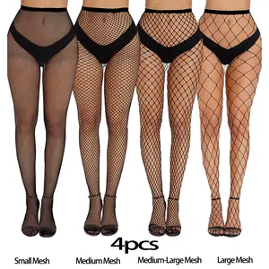 4-Pack Women's Fishnet Tights - Stylish Openwork Mesh Stockings Set - Everyday Spring Wear Pantyhose
