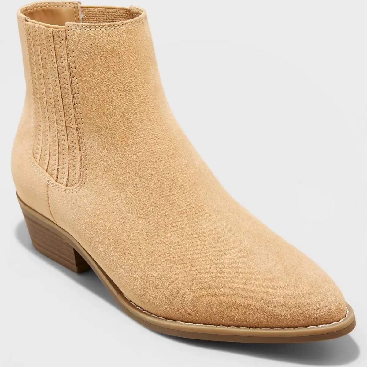 Women's Western Tan Pointed-Toe Ankle Boots with Memory Foam Cushioned Sole for Stylish Casual Wear - Universal Thread Footwear