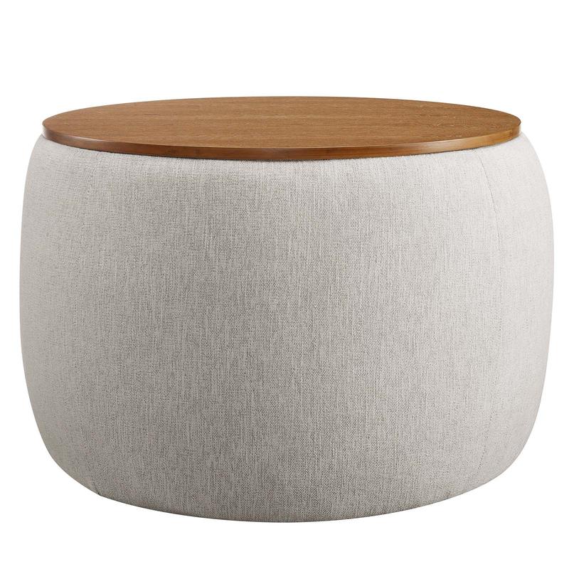 Modway Perla Upholstered Fabric Storage Ottoman in Ivory Fabric