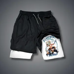 Demon Slayer 80s 90s summer men shorts for men jorts outfit men graphic shorts Double-layer sports shorts Comfortable short shorts summer