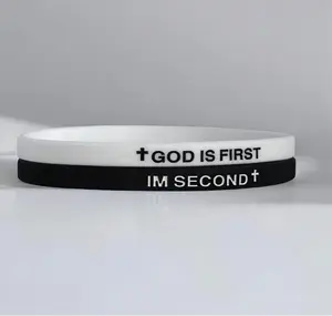 God is First I am Second Silicone Bracelets Christian Bible Verse Rubber Bracelets Religious Christian Quote Bangle Bracelet for Men Women
