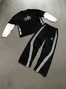 Men's Long Sleeve Sportswear Set, Letter Print & Striped Design, Casual Streetwear, Fitted Comfortable